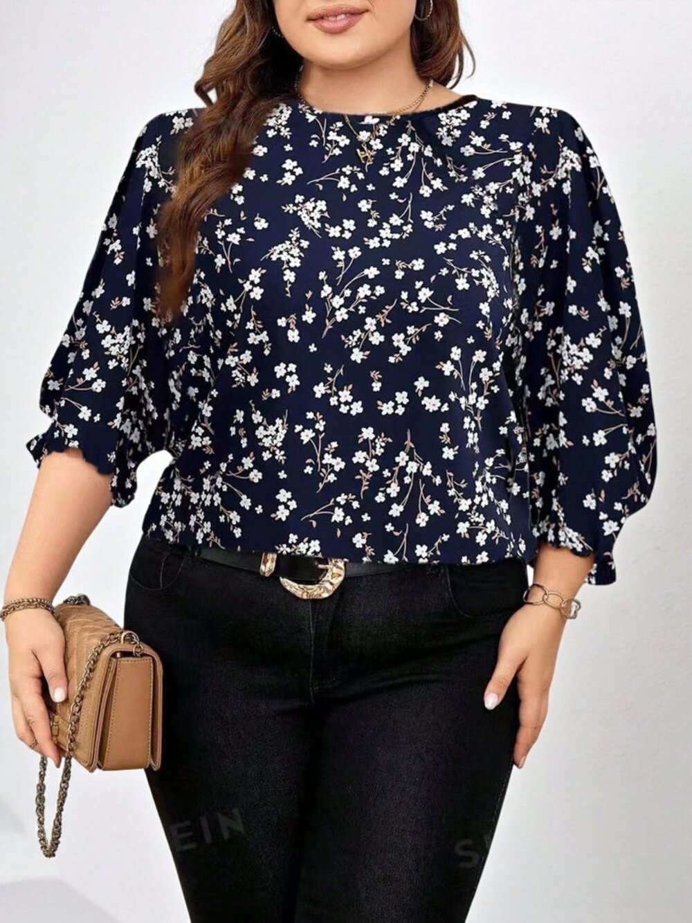 Multicolor Boho Women's Plus Size Ditsy Floral Blouse